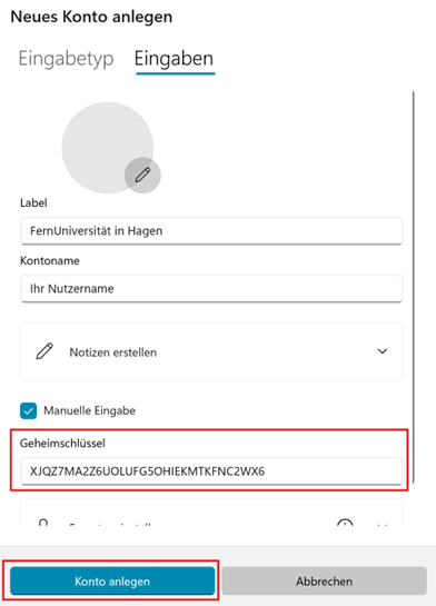 Konto anlegen